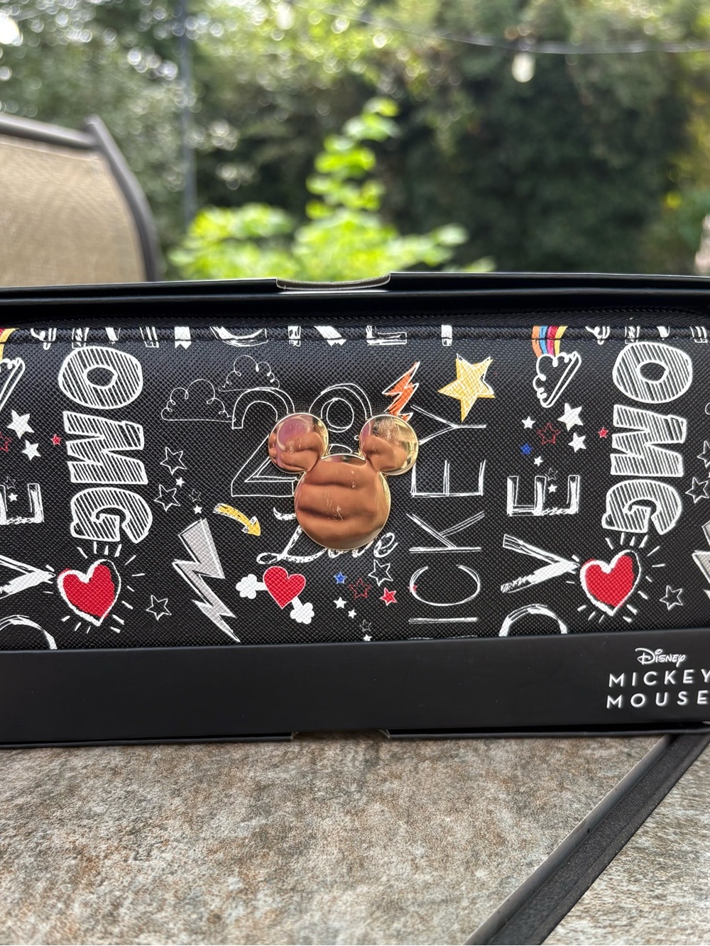 Black Love OMG Graphic with Gold Mickey Accent Zip around wallet
